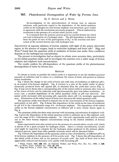 767. Photochemical decomposition of water by ferrous ions