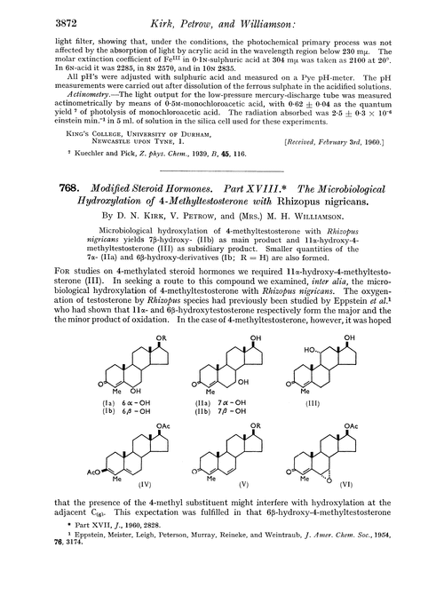 768. Modified steroid hormones. Part XVIII. The microbiological hydroxylation of 4-methyltestosterone with Rhizopus nigricans