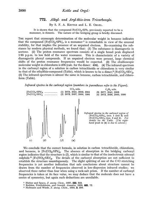 772. Alkyl- and aryl-thio-iron tricarbonyls