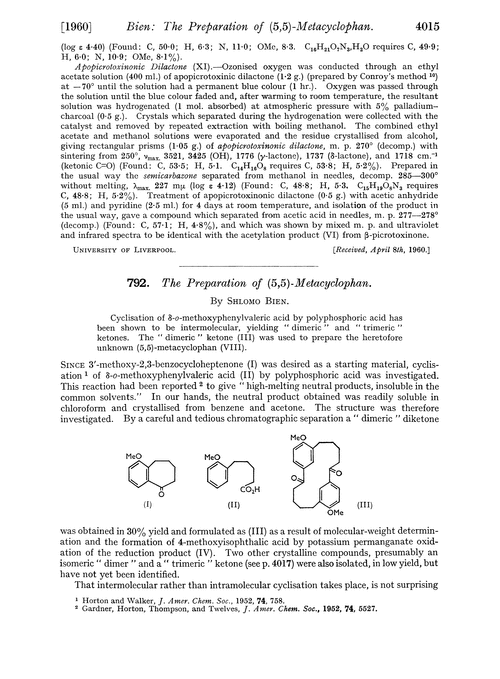 792. The preparation of (5,5)-metacyclophan