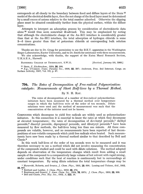 794. The rates of decomposition of free-radical polymerisation-catalysts: measurements of short half-lives by a thermal method