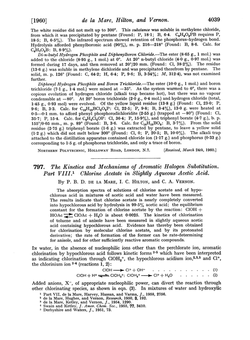 797. The kinetics and mechanisms of aromatic halogen substitution. Part VIII. Chlorine acetate in slightly aqueous acetic acid