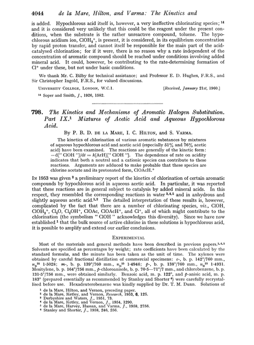 798. The kinetics and mechanisms of aromatic halogen substitution. Part IX. Mixtures of acetic acid and aqueous hypochlorous acid