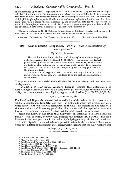 808. Organometallic compounds. Part I. The autoxidation of dialkylzincs