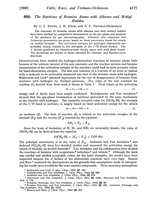 818. The reactions of bromine atoms with alkanes and methyl halides