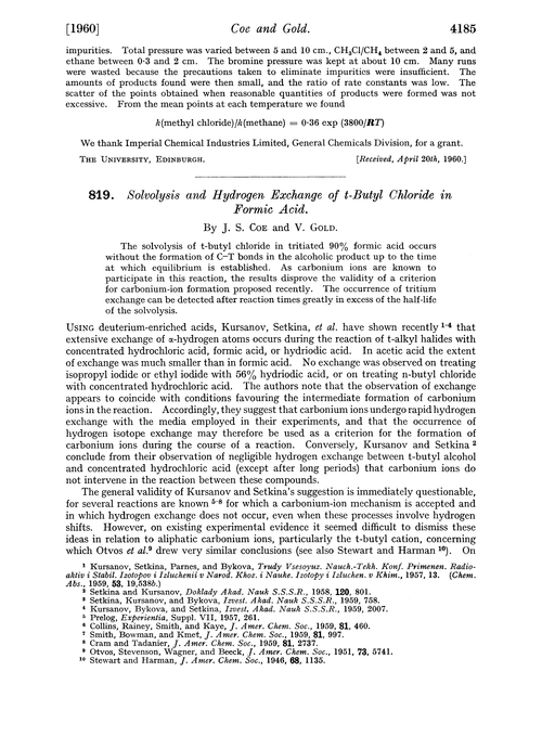 819. Solvolysis and hydrogen exchange of t-butyl chloride in formic acid