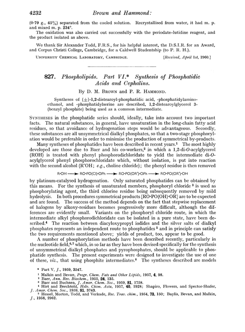 827. Phospholipids. Part VI. Synthesis of phosphatidic acids and cephalins