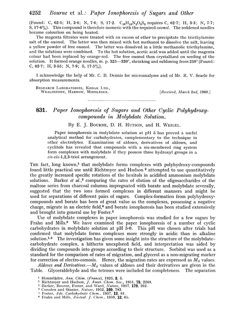 831. Paper ionophoresis of sugars and other cyclic polyhydroxy-compounds in molybdate solution