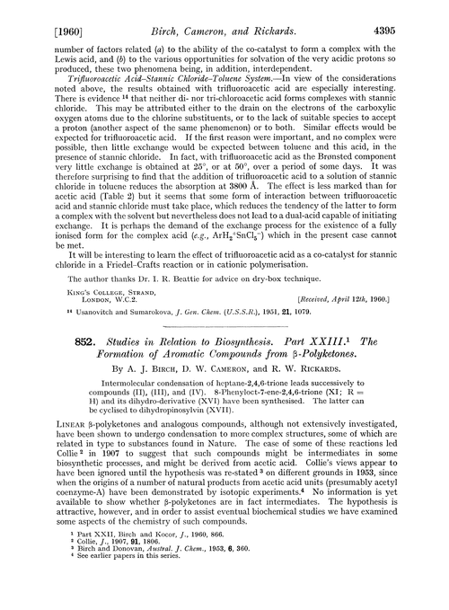 852. Studies in relation to biosynthesis. Part XXIII. The formation of aromatic compounds from β-polyketones