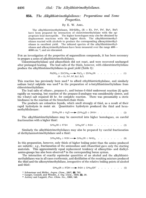 854. The alkylthiotrimethylsilanes: preparations and some properties