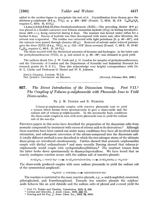 857. The direct introduction of the diazonium group. Part VII. The coupling of toluene-p-sulphonazide with phenoxide ions to yield diazo-oxides
