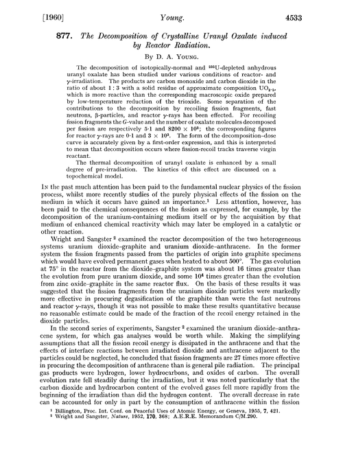 877. The decomposition of crystalline uranyl oxalate induced by reactor radiation
