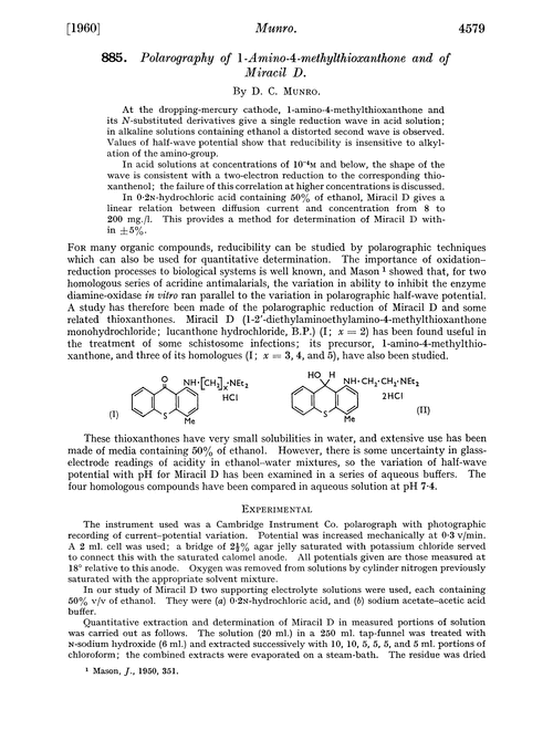 885. Polarography of l-amino-4-methylthioxanthone and of Miracil D
