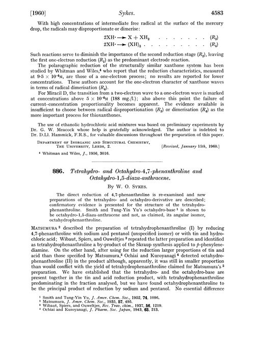 886. Tetrahydro- and octahydro-4,7-phenanthroline and octahydro-1,5-diaza-anthracene