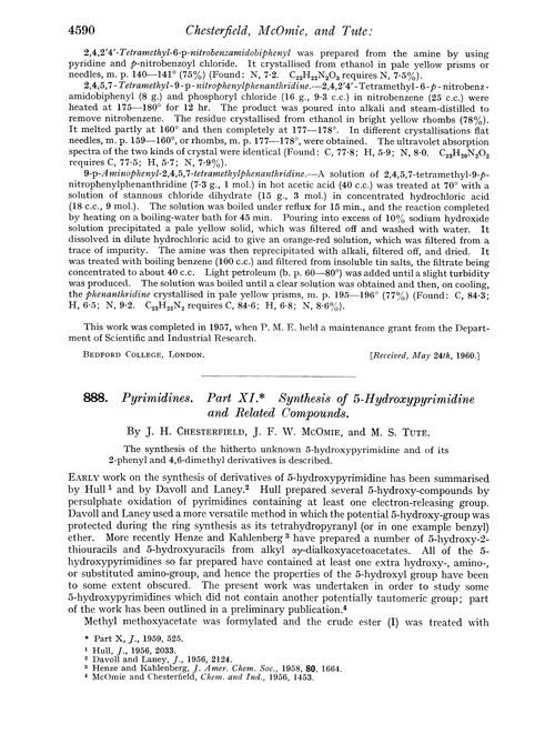 888. Pyrimidines. Part XI. Synthesis of 5-hydroxypyrimidine and related compounds