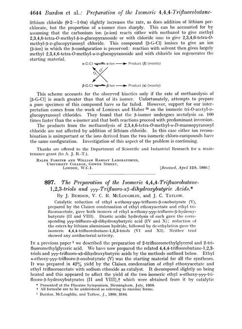 897. The preparation of the isomeric 4,4,4-trifluorobutane-1,2,3-triols and γγγ-trifluoro-αβ-dihydroxybutyric acids
