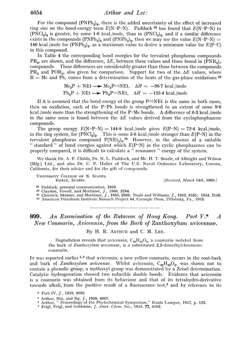 899. An examination of the rutaceae of Hong Kong. Part V. A new coumarin, avicennin, from the bark of zanthoxylum avicennae