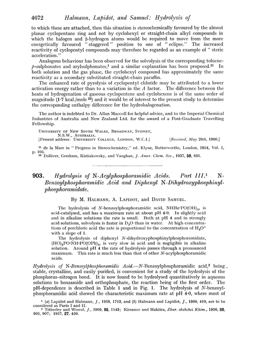 903. Hydrolysis of N-acylphosphoramidic acids. Part III. N-benzoylphosphoramidic acid and diphenyl N-dihydroxyphosphinyl-phosphoramidate