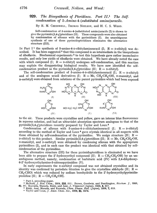 929. The biosynthesis of pteridines. Part II. The self-condensation of 5-amino-4-(substituted amino)uracils
