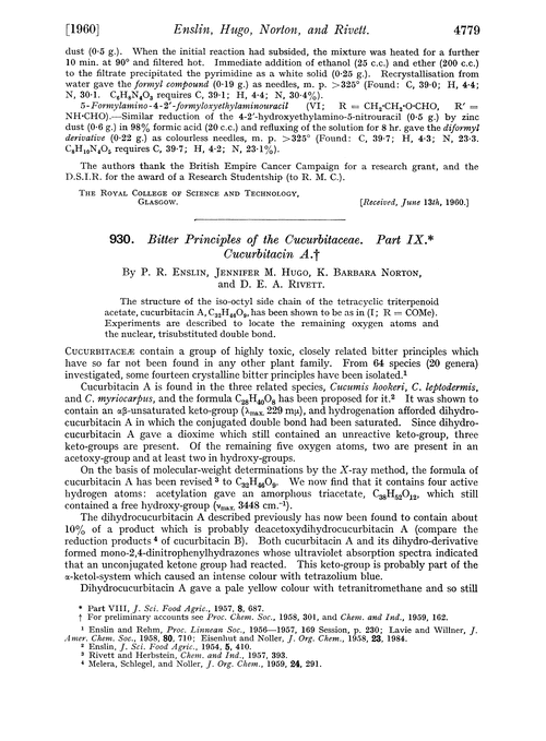 930. Bitter principles of the cucurbitaceae. Part IX. Cucurbitacin A