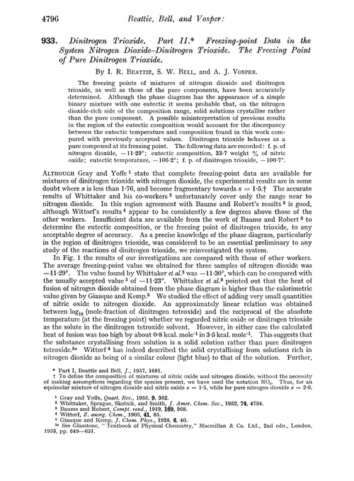 933. Dinitrogen trioxide. Part II. Freezing-point data in the system nitrogen dioxide–dinitrogen trioxide. The freezing point of pure dinitrogen trioxide