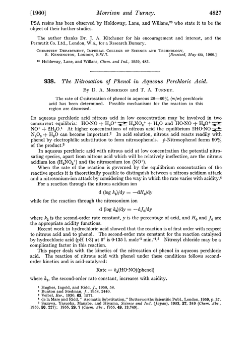 938. The nitrosation of phenol in aqueous perchloric acid