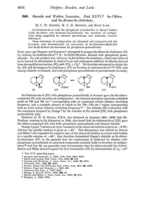 946. Steroids and walden inversion. Part XLVI. 6α-Chloro- and 6α-bromo-5α-cholestane