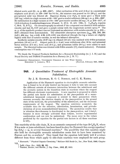 948. A quantitative treatment of electrophilic aromatic substitution