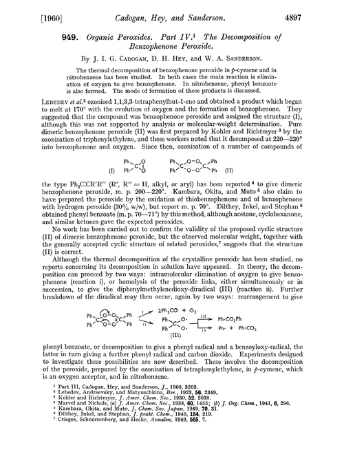 949. Organic peroxides. Part IV. The decomposition of benzophenone peroxide