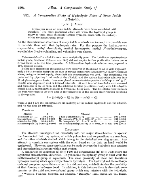 951. A comparative study of hydrolysis rates of some indole alkaloids