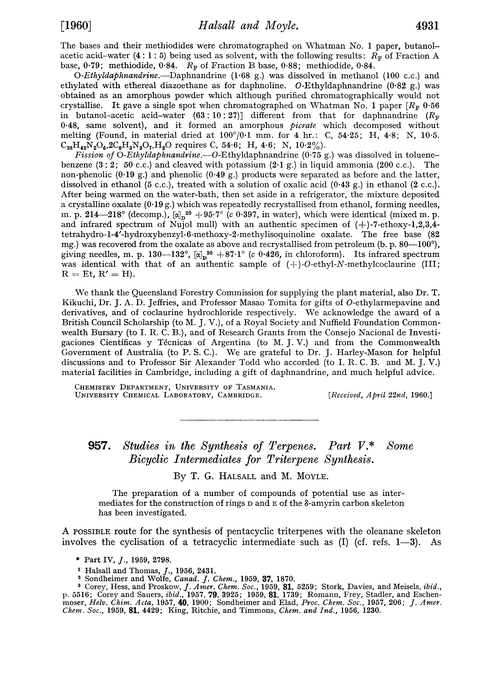 957. Studies in the synthesis of terpenes. Part V. Some bicyclic intermediates for triterpene synthesis