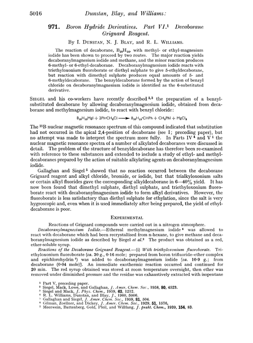971. Boron hydride derivatives. Part VI. Decaborane grignard reagent