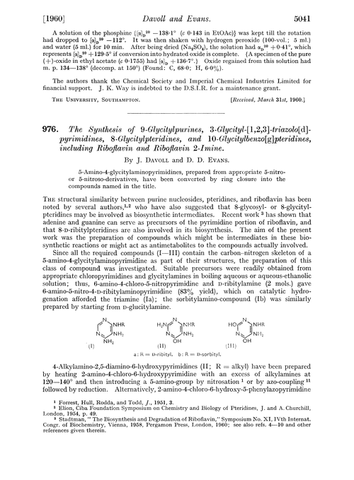 976. The synthesis of 9-glycitylpurines, 3-glycityl-[1,2,3]-triazolo[d]-pyrimidines, 8-glycitylpteridines, and 10-glycitylbenzo[g]pteridines, including riboflavin and riboflavin 2-imine
