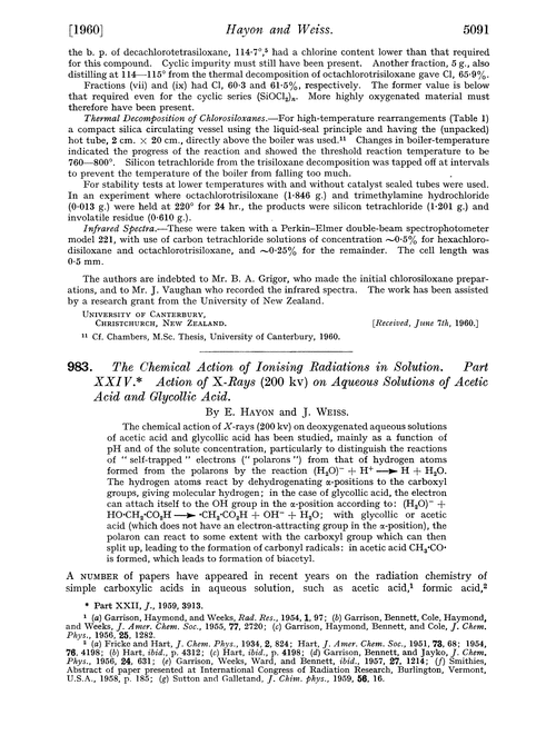983. The chemical action of ionising radiations in solution. Part XXIV. Action of X-rays (200 kv) on aqueous solutions of acetic acid and glycollic acid