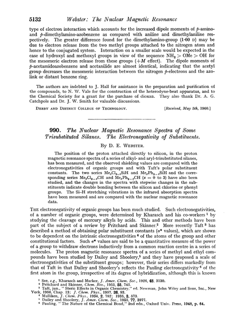 990. The nuclear magnetic resonance spectra of some trisubstituted silanes. The electronegativity of substituents