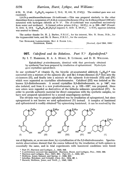997. Calciferol and its relatives. Part V. Epicalciferol
