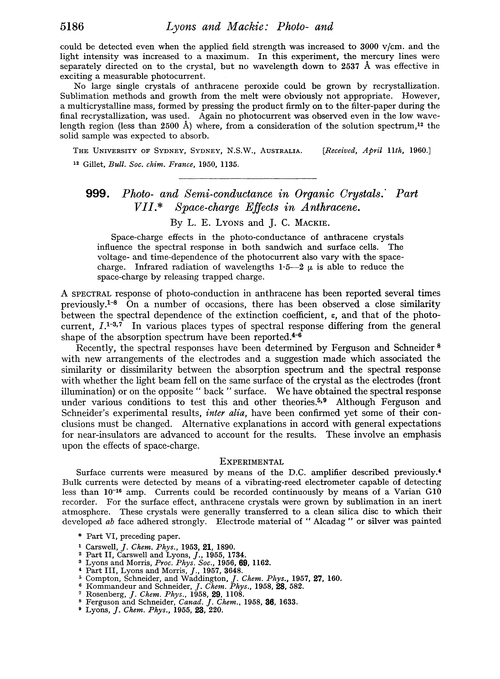 999. Photo- and semi-conductance in organic crystals. Part VII. Space-charge effects in anthracene