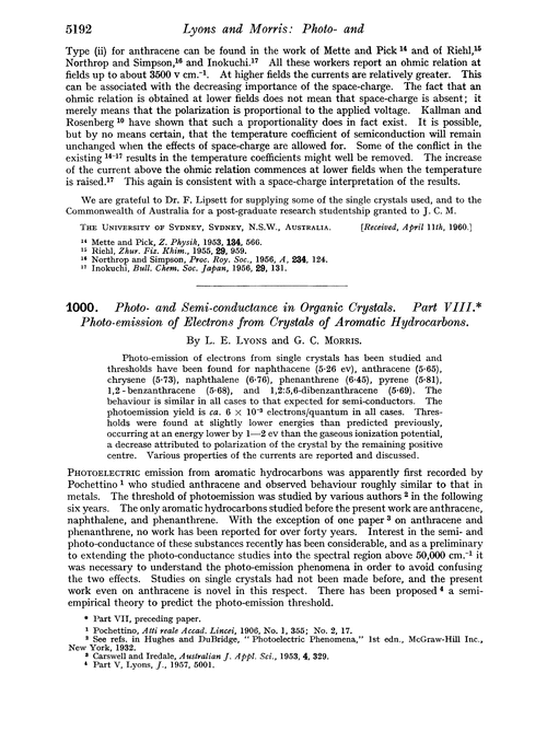 1000. Photo- and semi-conductance in organic crystals. Part VIII. Photo-emission of electrons from crystals of aromatic hydrocarbons