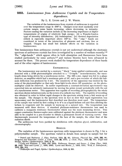 1003. Luminescence from anthracene crystals and its temperature-dependence