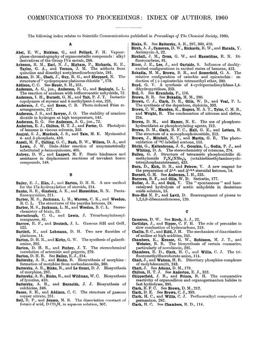 Communications to Proceedings: index of authors, 1960