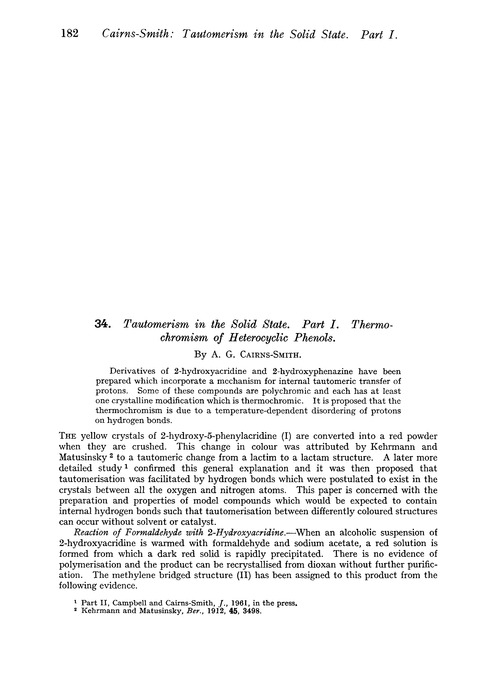34. Tautomerism in the solid state. Part I. Thermochromism of heterocyclic phenols