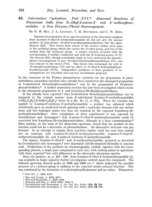 43. Internuclear cyclisation. Part XVI. Abnormal reactions of diazonium salts from N-alkyl-2-amino-2′- and -4′-methoxybenzanilides. A new dienone–phenol rearrangement