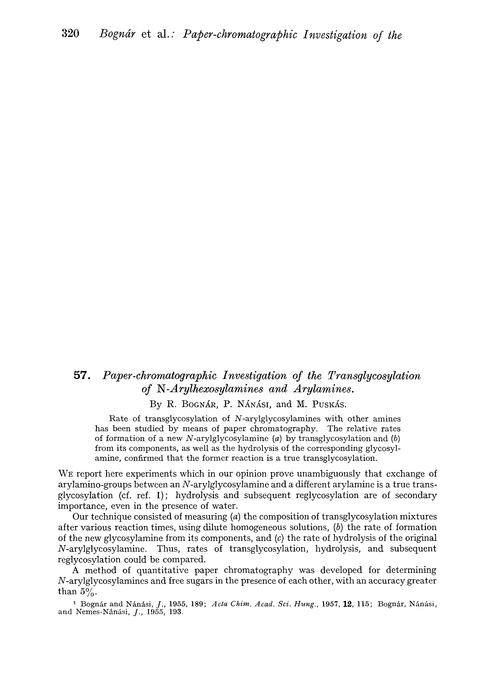 57. Paper-chromatographic investigation of the transglycosylation of N-arylhexosylamines and arylamines