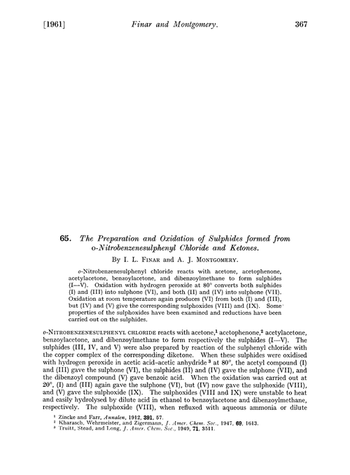 65. The preparation and oxidation of sulphides formed from o-nitrobenzenesulphenyl chloride and ketones