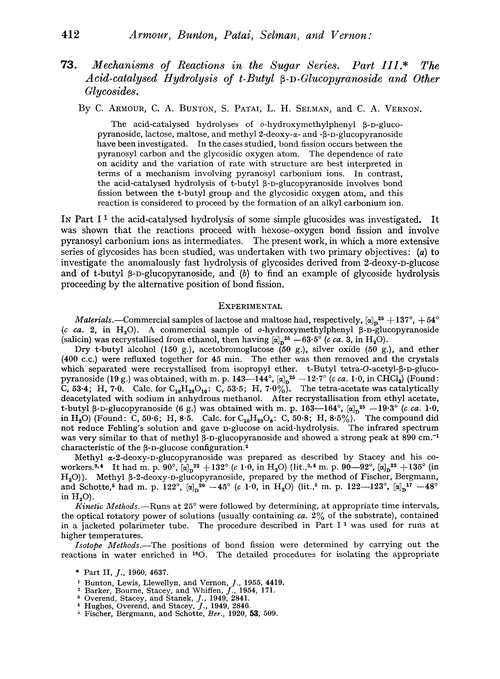 73. Mechanisms of reactions in the sugar series. Part III. The acid-catalysed hydrolysis of t-butyl β-D-glucopyranoside and other glycosides