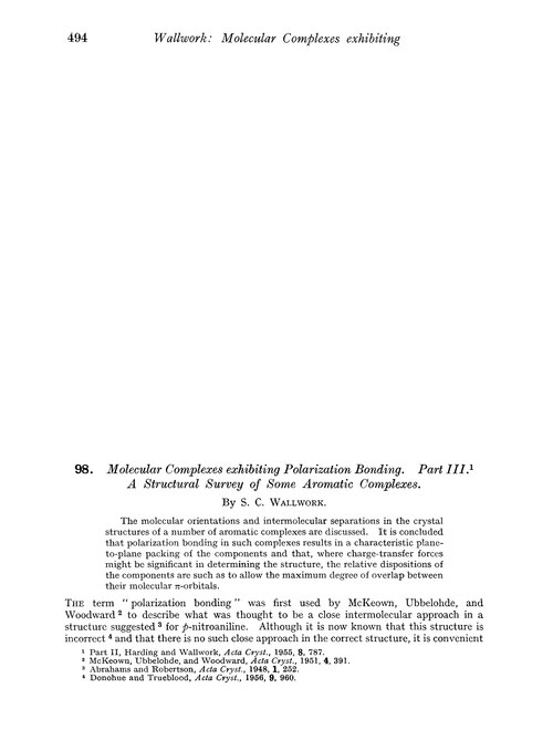 98. Molecular complexes exhibiting polarization bonding. Part III. A structural survey of some aromatic complexes