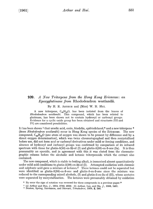 109. A new triterpene from the Hong Kong Ericaceae: an epoxyglutinane from Rhododendron westlandii