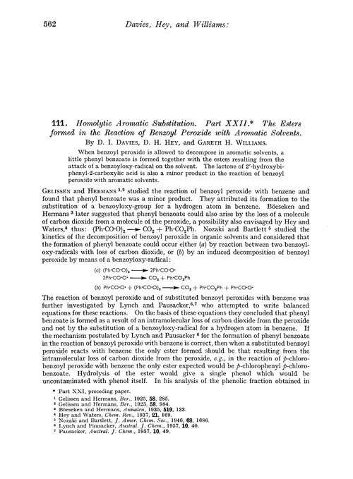 111. Homolytic aromatic substitution. Part XXII. The esters formed in the reaction of benzoyl peroxide with aromatic solvents
