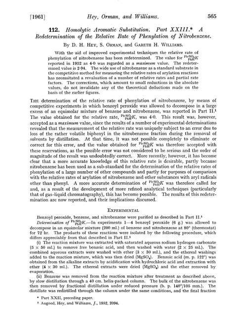 112. Homolytic aromatic substitution. Part XXIII. A redetermination of the relative rate of phenylation of nitrobenzene