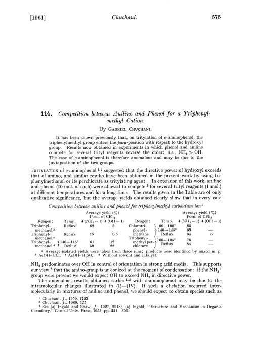 114. Competition between aniline and phenol for a triphenylmethyl cation